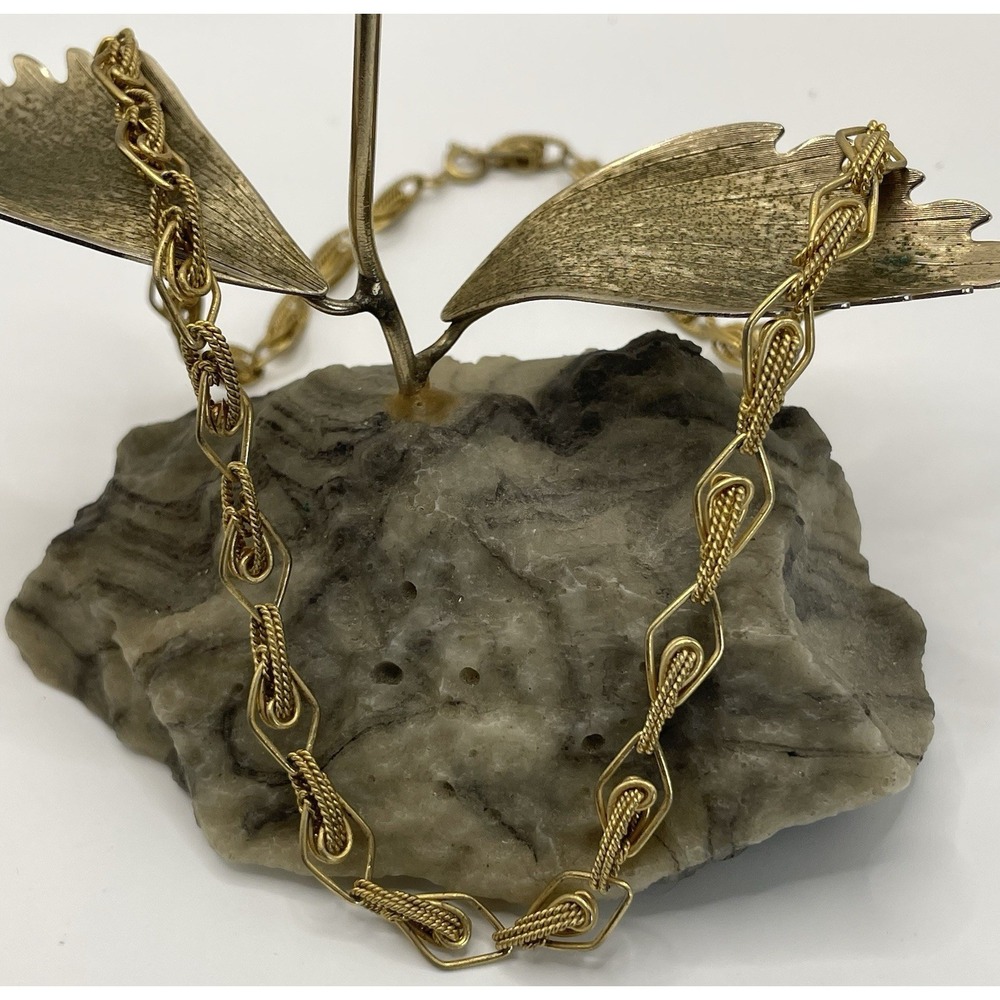 Vintage Gold Tone Choker Necklace 16" Geometric Rope Link